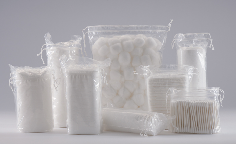 Cotton balls, pads, pleats in Draw string packs by Lavino Kapur