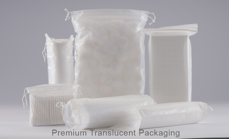 Cotton balls, pads, pleats in Premium Translucent packaging by Lavino Kapur
